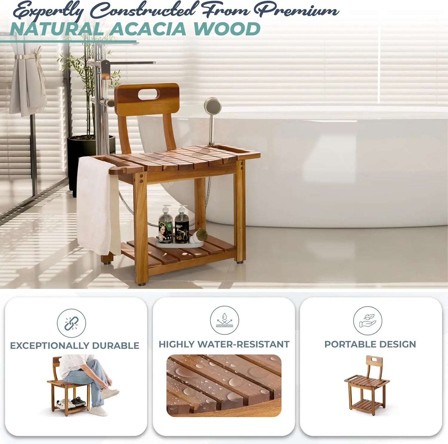 XMSJ Shower Chair With Backrest Heavy Duty Supports 450 Lbs