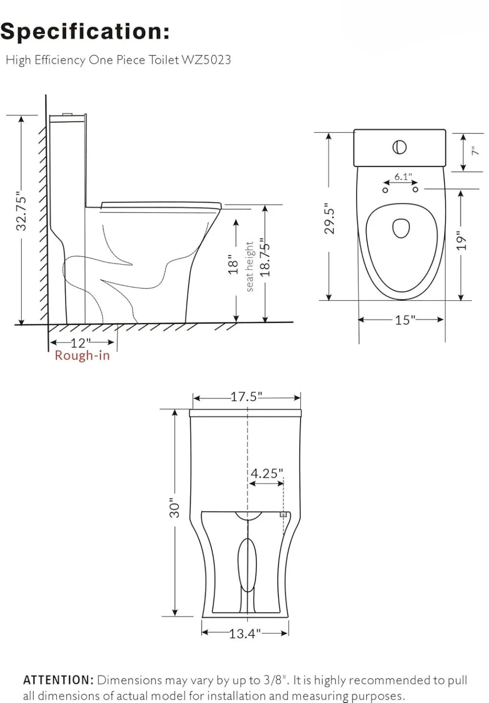 Tall ADA Compliant One-Piece Toilet With Dual Flush