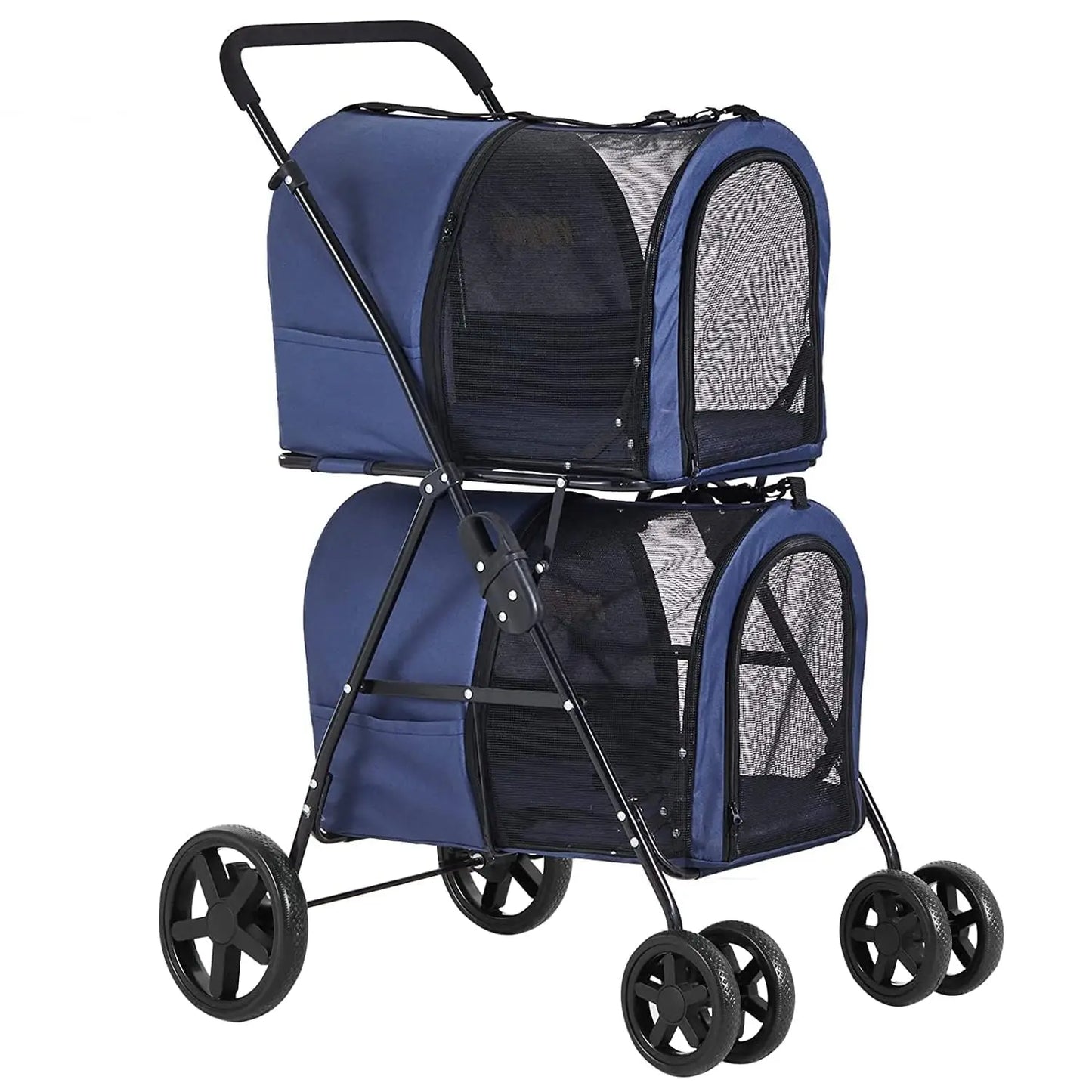 4-in-1 Double Pet Stroller for Dogs and Cats, 2 Detachable Carriers, 4 Lockable Wheels Cat Strollers for 2 Cats, Collapsible