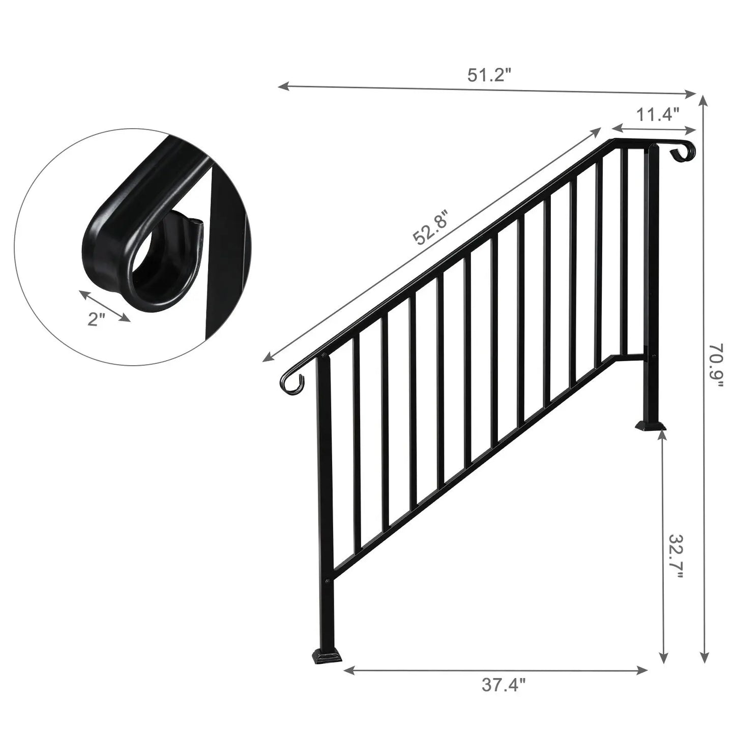 Outdoor Stair Handrail for 1 to 4 Steps Carbon Steel Transitional Hand Rail Kit Safety Railing for Porch Deck Patio Seniors