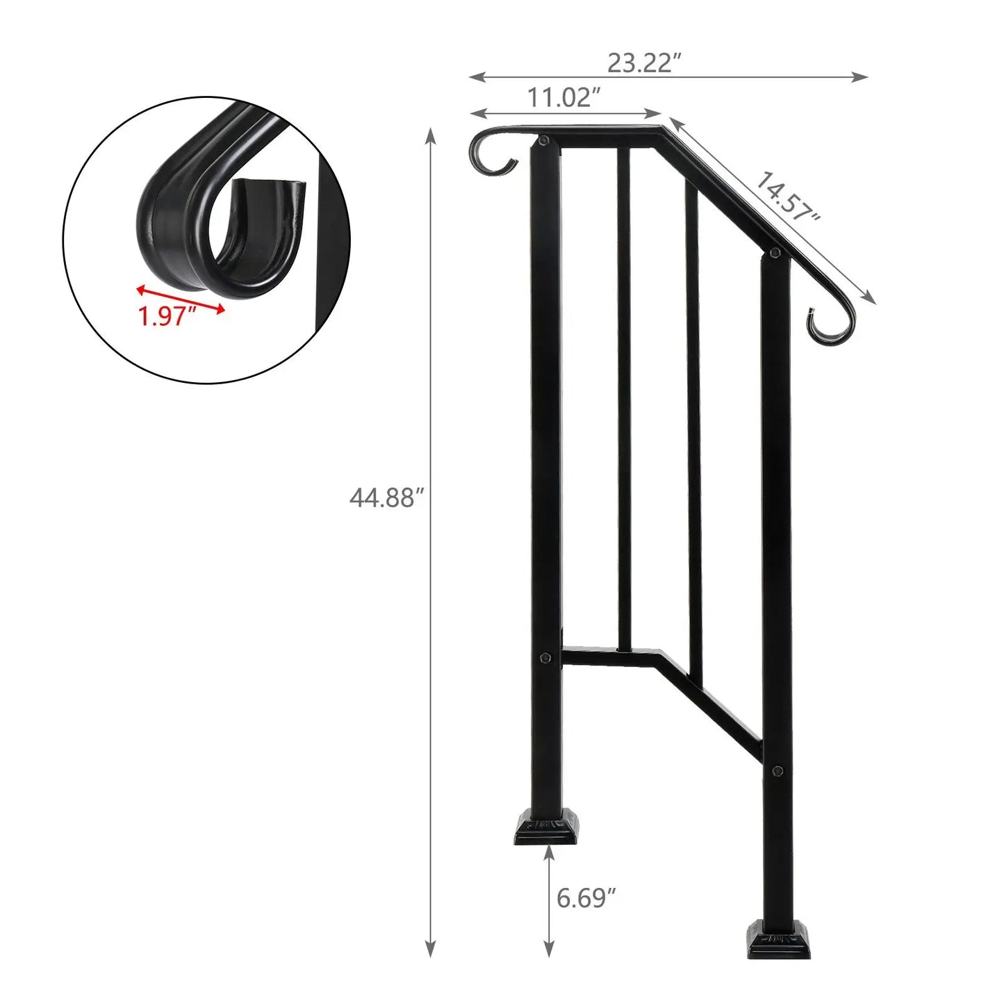 Outdoor Stair Handrail for 1 to 4 Steps Carbon Steel Transitional Hand Rail Kit Safety Railing for Porch Deck Patio Seniors