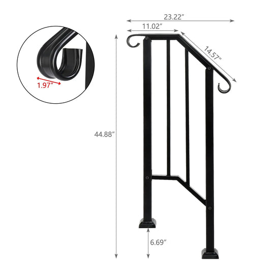 Outdoor Stair Handrail for 1 to 4 Steps Carbon Steel Transitional Hand Rail Kit Safety Railing for Porch Deck Patio Seniors