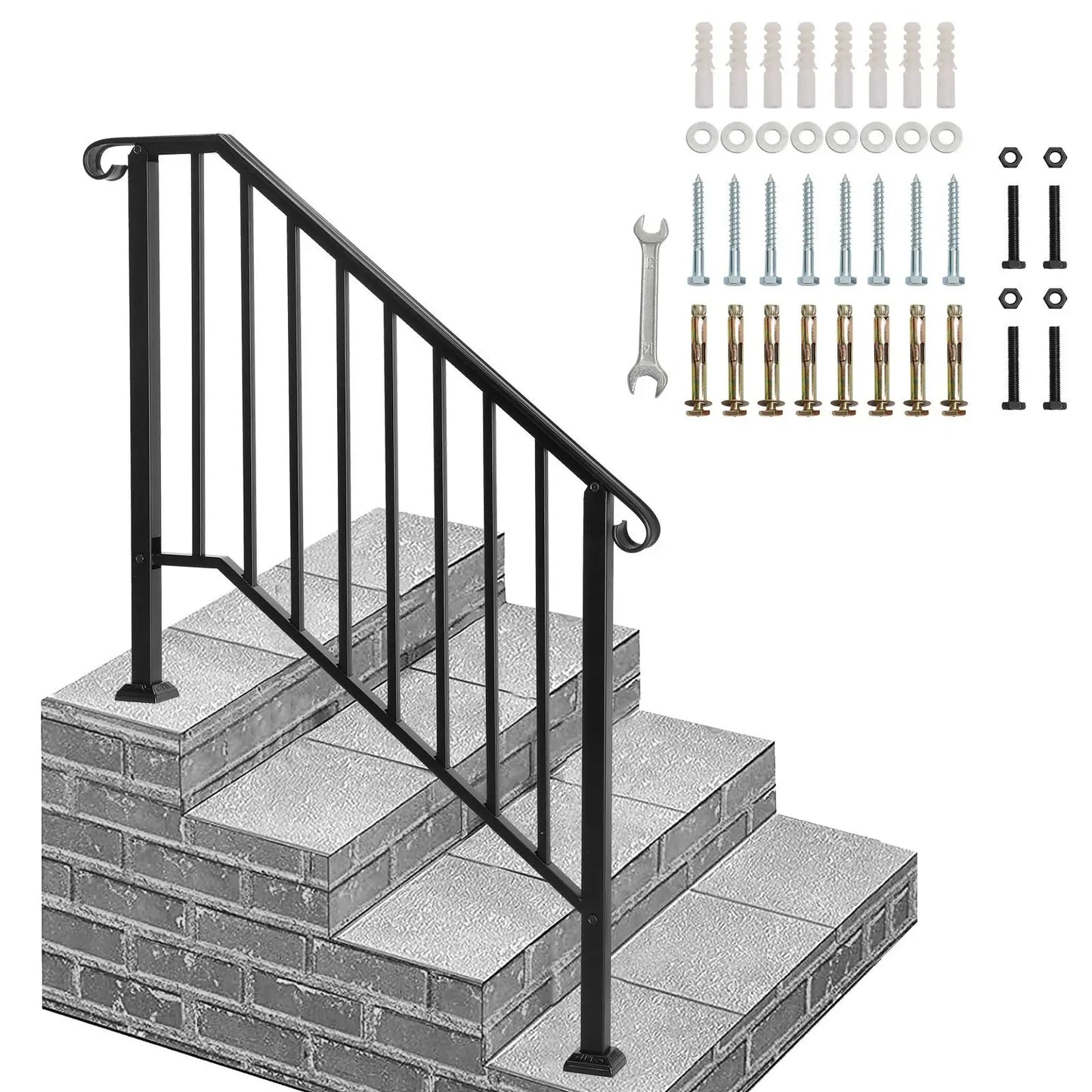 Outdoor Stair Handrail for 1 to 4 Steps Carbon Steel Transitional Hand Rail Kit Safety Railing for Porch Deck Patio Seniors