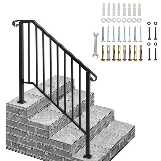 Outdoor Stair Handrail for 1 to 4 Steps Carbon Steel Transitional Hand Rail Kit Safety Railing for Porch Deck Patio Seniors