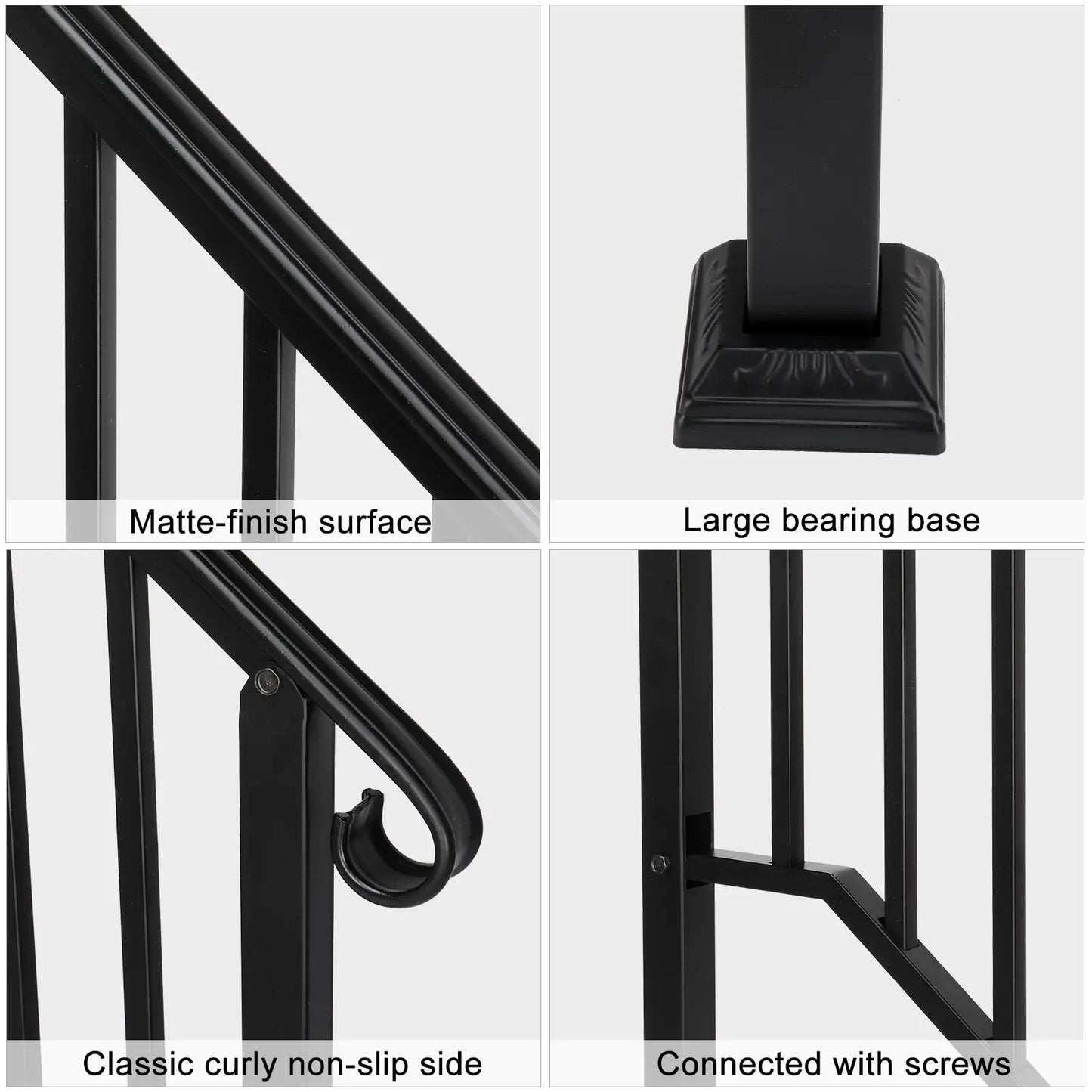 Outdoor Stair Handrail for 1 to 4 Steps Carbon Steel Transitional Hand Rail Kit Safety Railing for Porch Deck Patio Seniors