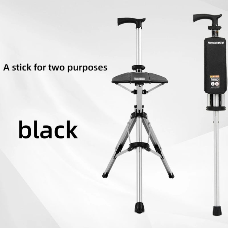 Folded 2-In-1 Portable Folding Cane and Chair for Outdoors