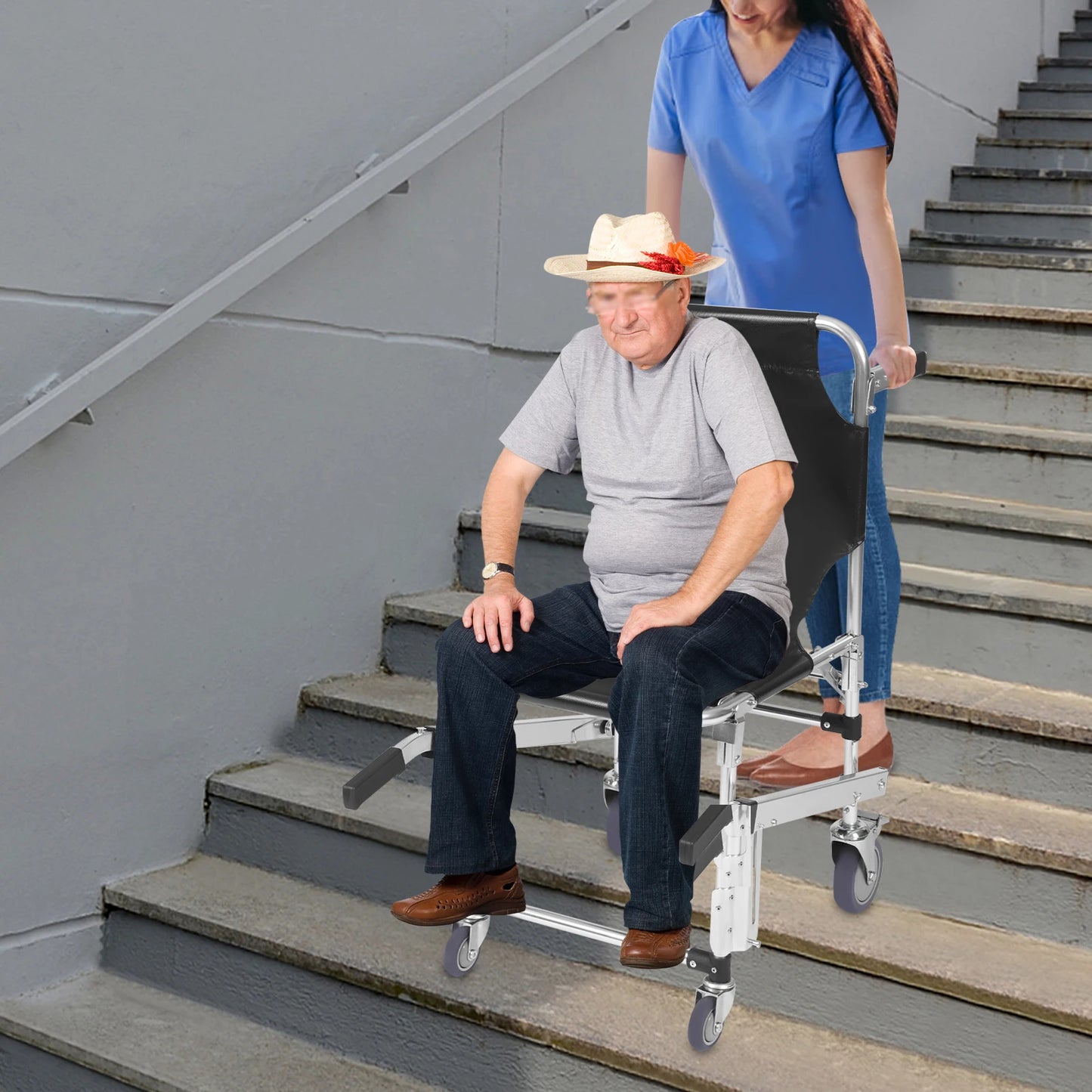 Hign-concerned Foldable Emergency Stair Chair For Staff Transport Load-Bearing