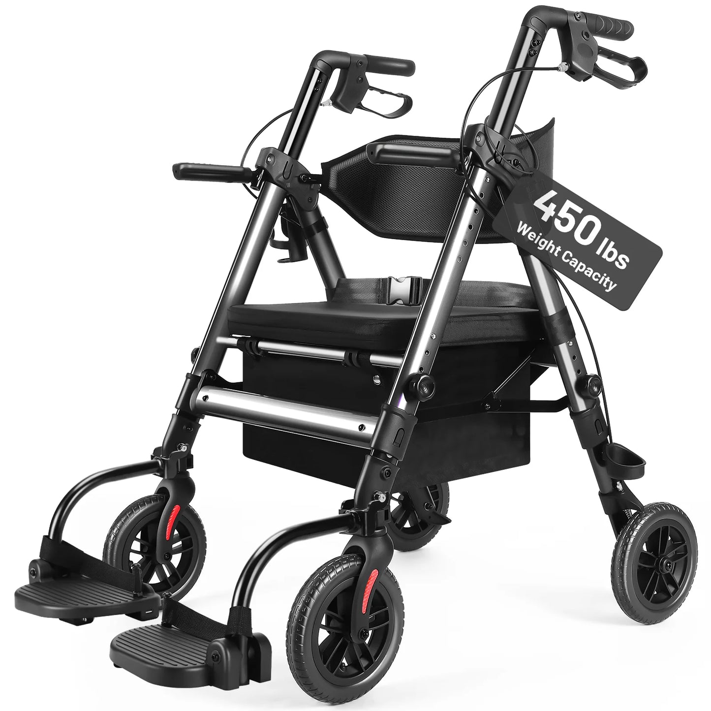 Heavy Duty Foldable Rollator Walker With Brake 450 Lb Capacity