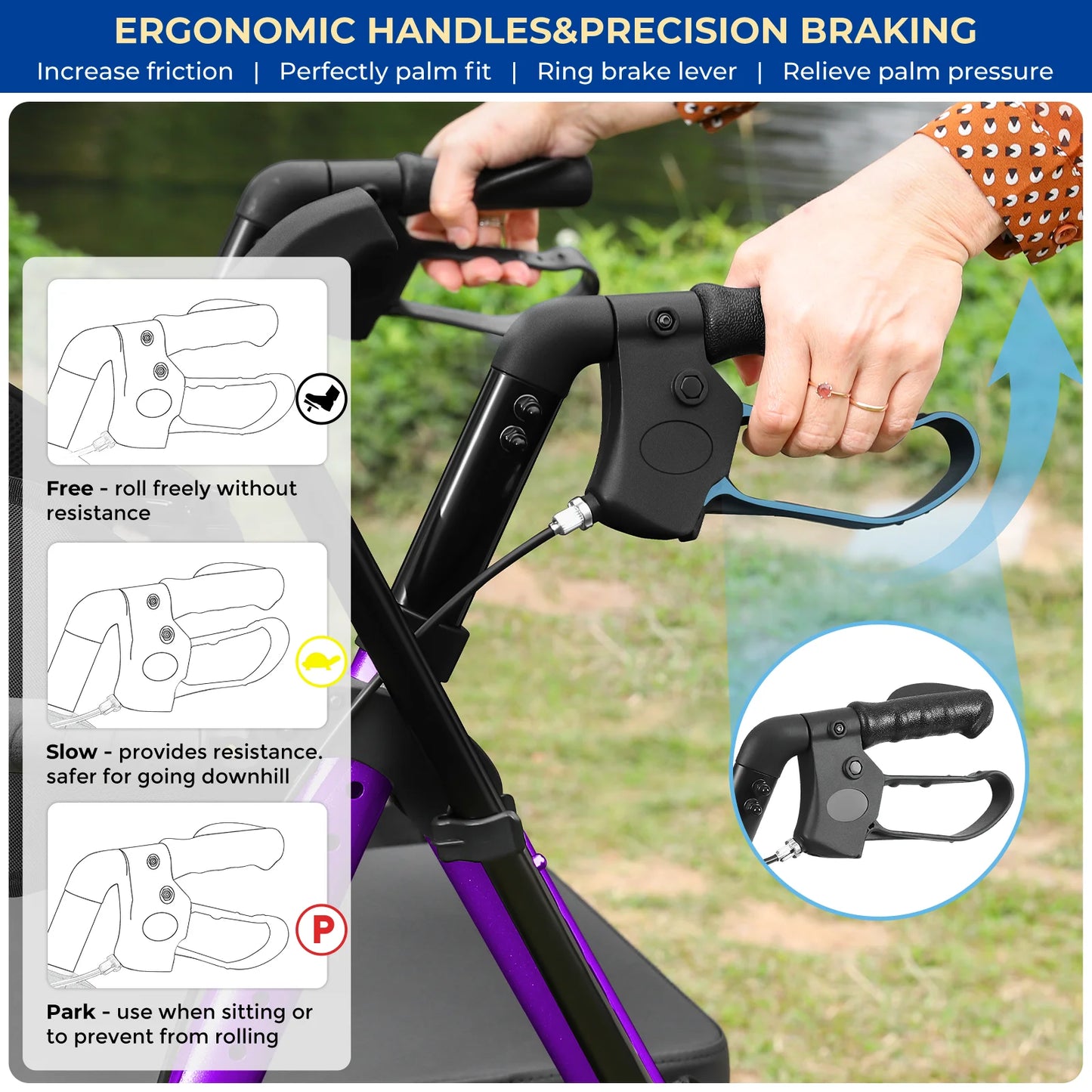 Lightweight 2 in 1 Rolling Walkers Wheelchair Combo for Adult, Transport Chair with Brakes, Adjustable Seat & Handle, 300lbs