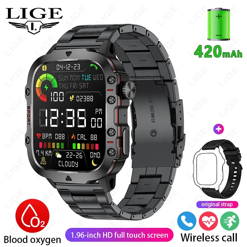 LIGE Rugged GPS Smartwatch Men Bluetooth Call Health Monitor