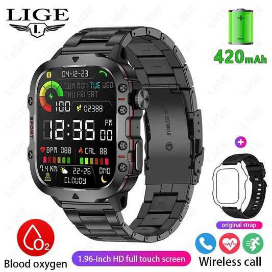 LIGE Rugged GPS Smartwatch Men Bluetooth Call Health Monitor