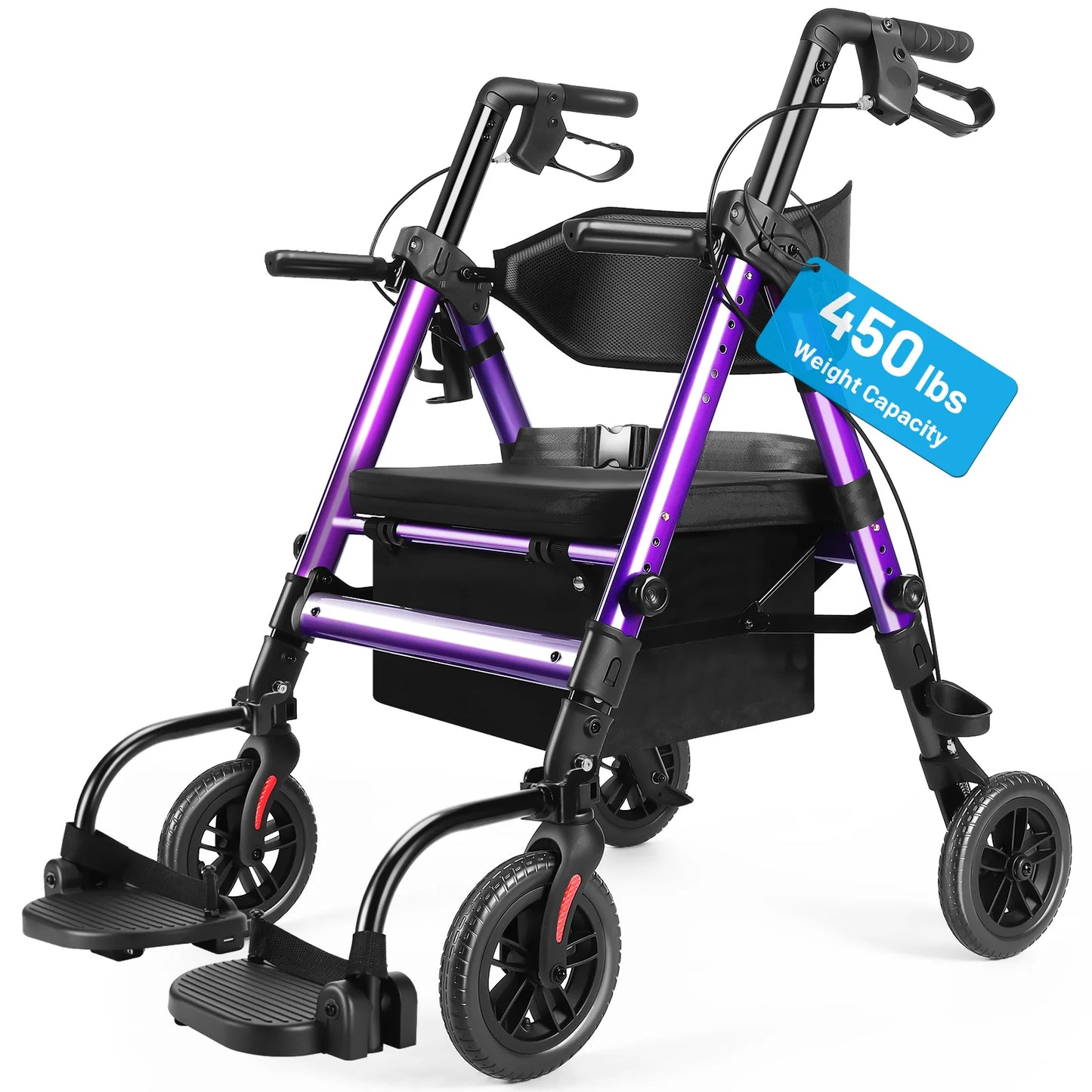 Heavy Duty Foldable Rollator Walker With Brake 450 Lb Capacity