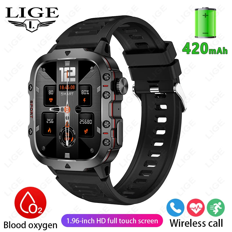 LIGE Rugged GPS Smartwatch Men Bluetooth Call Health Monitor