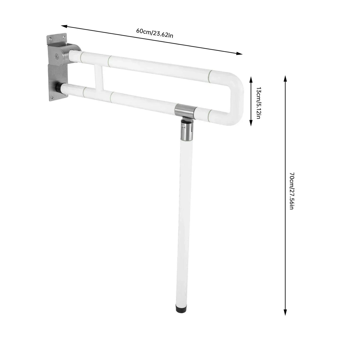 Foldable L-Shaped Toilet Support Rail with ABS-Stainless Steel 100kg Load Capacity Elderly Safety Aid (White, 70cm Height)