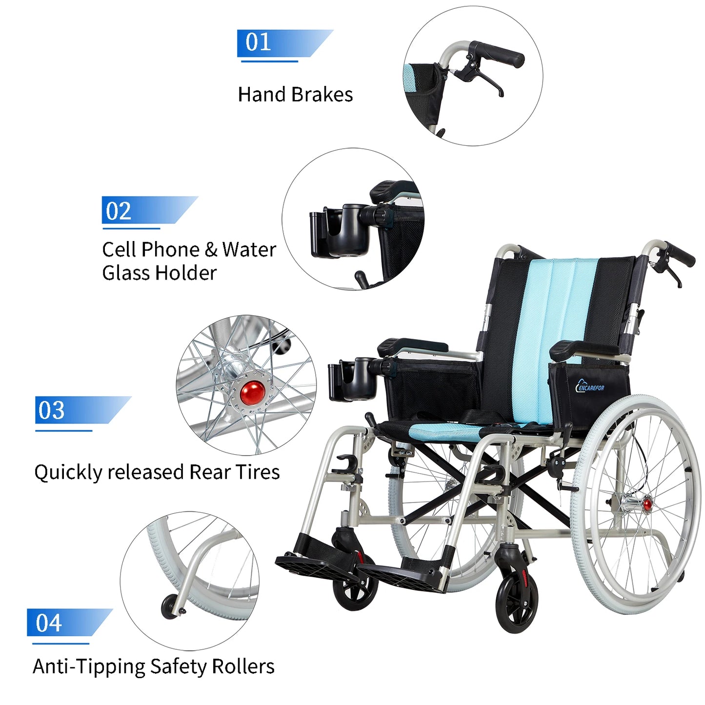 YUXINFolded Magnesium Ultra Lightweight Wheelchair Foldable Self Propelled