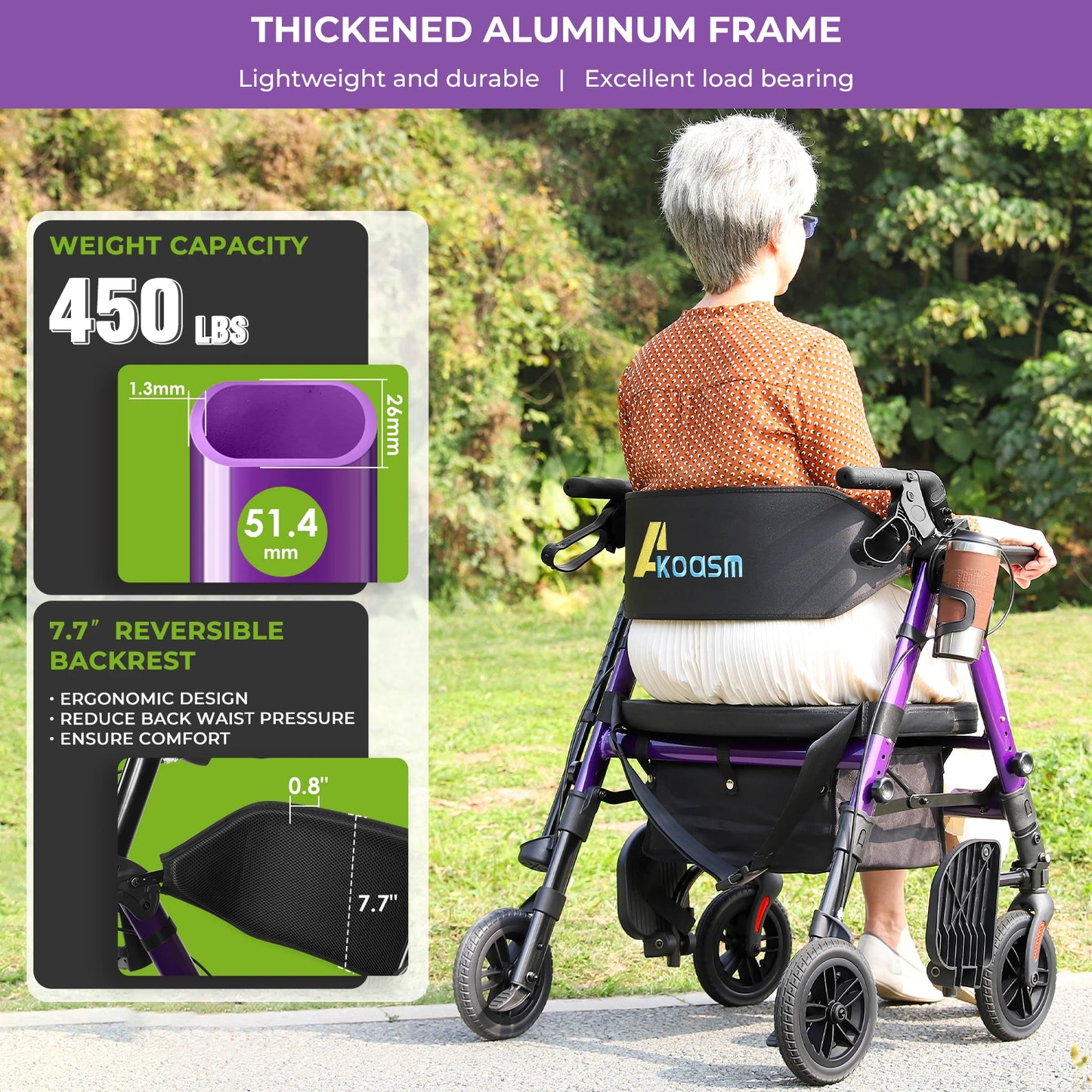 Heavy Duty Foldable Rollator Walker With Brake 450 Lb Capacity