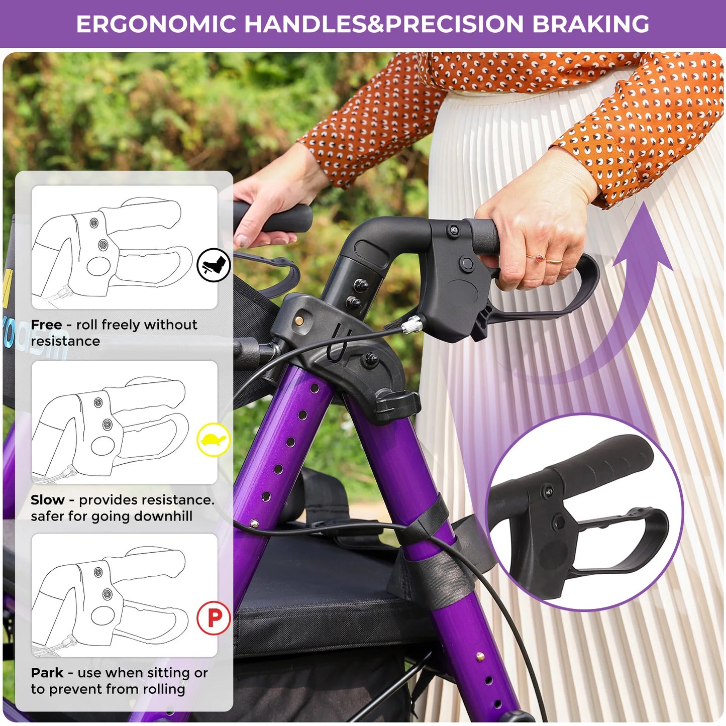 Heavy Duty Foldable Rollator Walker With Brake 450 Lb Capacity