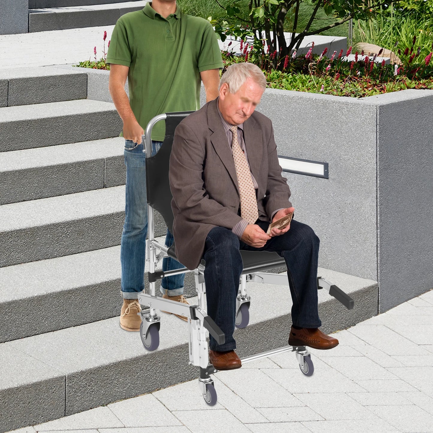 Hign-concerned Stair Climbing Wheelchair Foldable Aluminum Rescue Chair