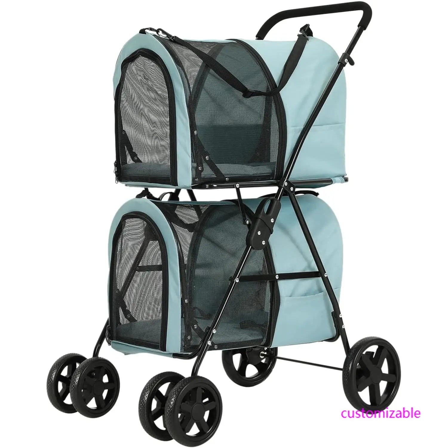 4-in-1 Double Pet Stroller for Dogs and Cats, 2 Detachable Carriers, 4 Lockable Wheels Cat Strollers for 2 Cats, Collapsible