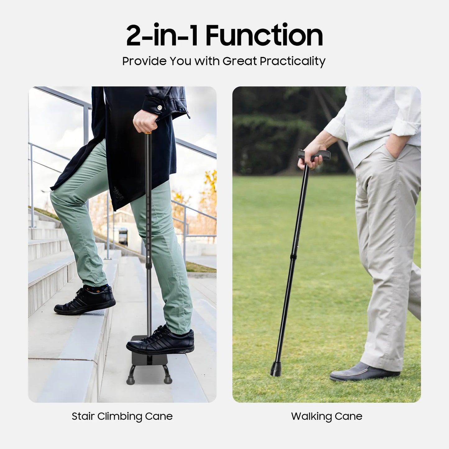 Bymaocar 2In1 Non Slip Pedal Stairs Cane Walking Stick