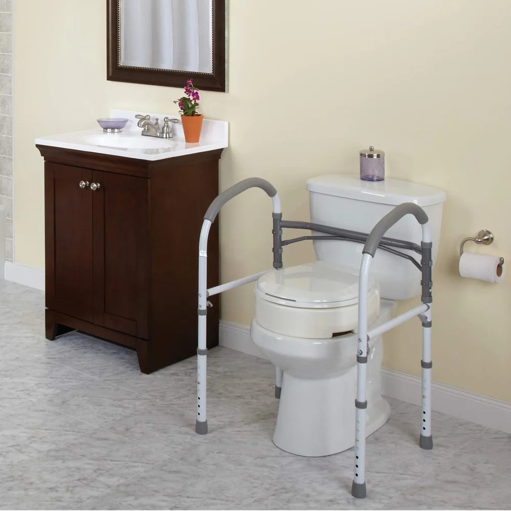 Bathroom Safety Rails Seniors Adjustable Height 27-33 Inches 350 lb Capacity Tool-Free Assembly Multi-Use Toilet Sink Support