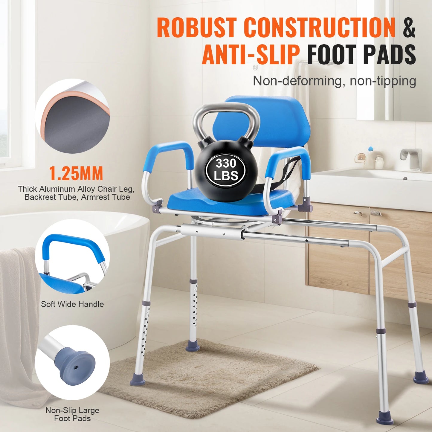 SucceBuy Sliding Tub Transfer Bench With 360 Degree Swivel Seat
