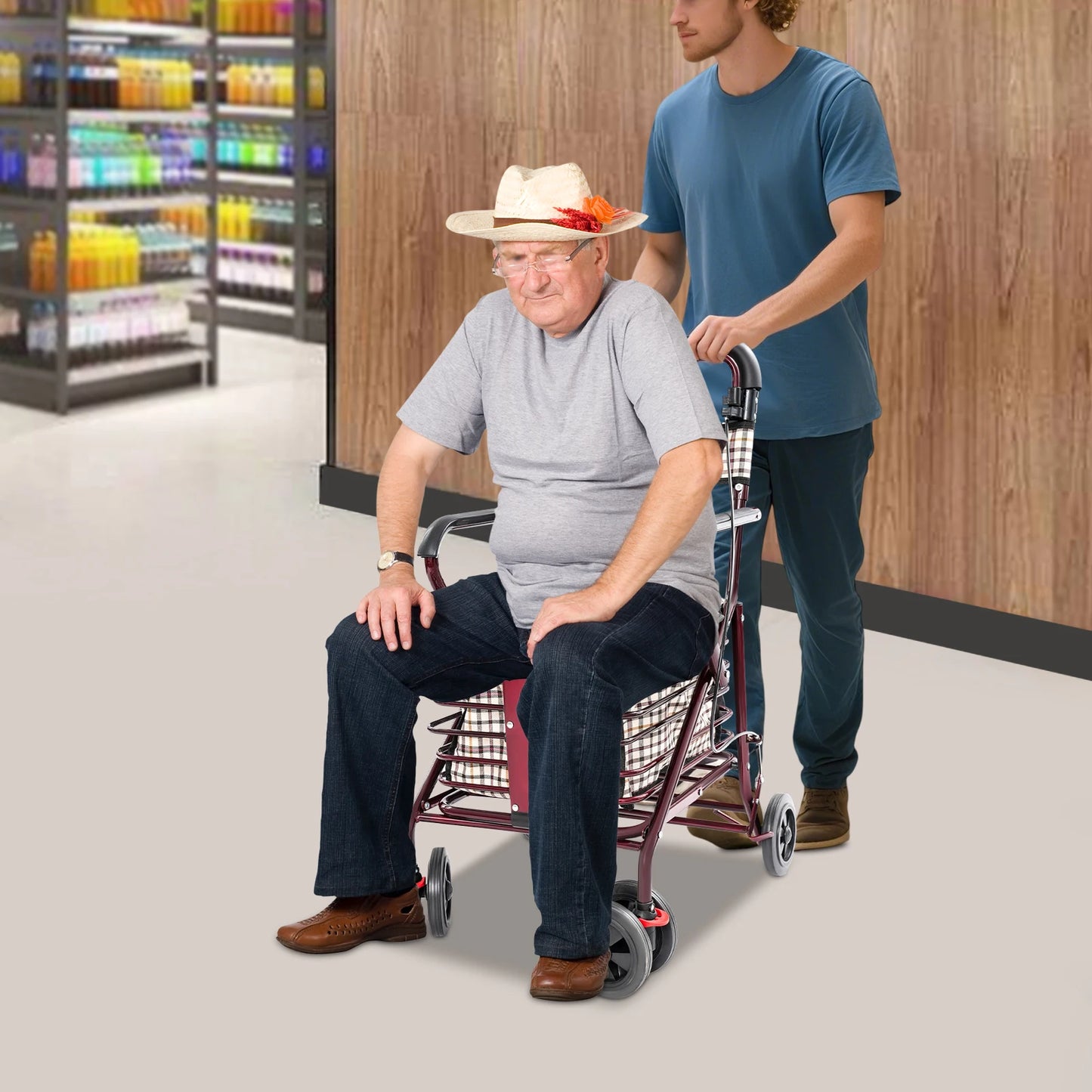 Hign-concerned Foldable Rolling Walker With Seat For Seniors Storage