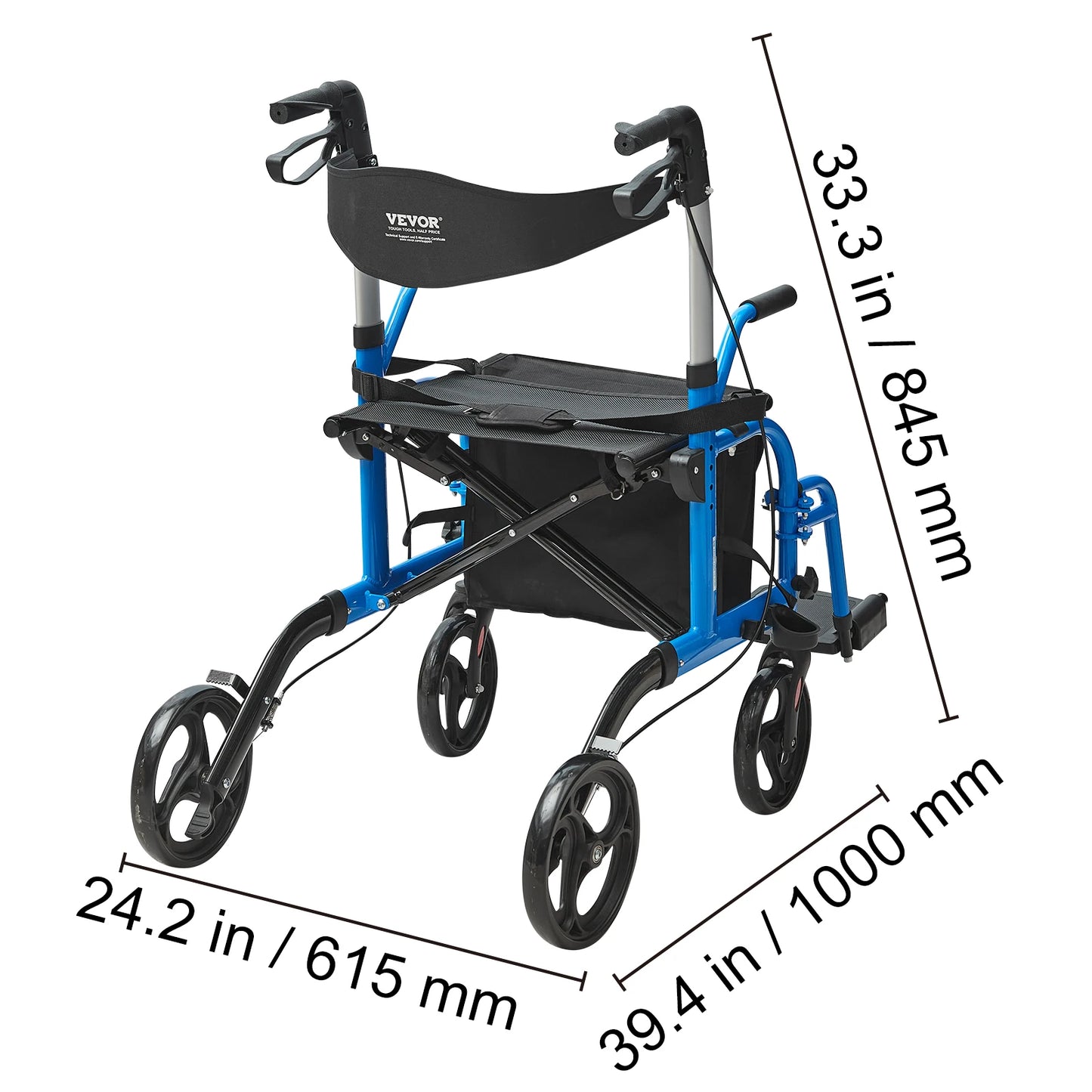 VEVOR 2-In-1 Rollator Walker and Transport Chair for Seniors