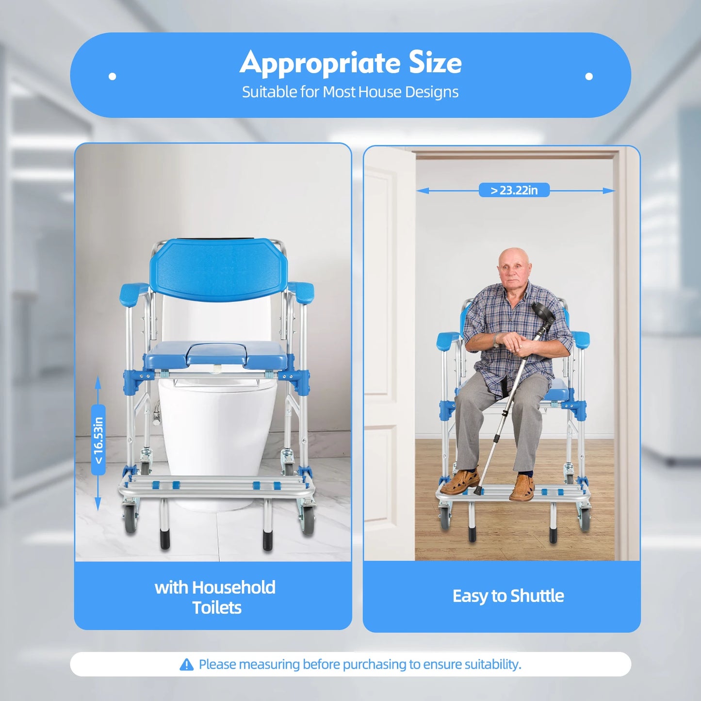 Toilet Commode Chair with Wheels 330lb Load Elderly Bedside Commodes Wheelchair Portable Bathroom Assist Disability Potty Stool