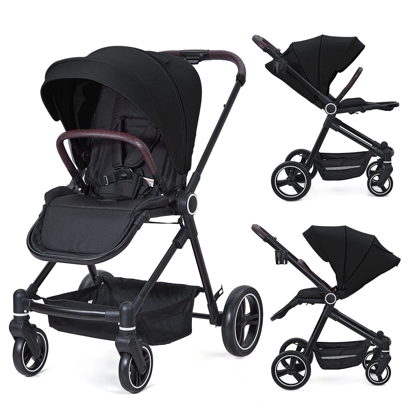 Stroller Convertible Baby Pram with Reversible Seat and One-Hand Fold, High Landscape Toddler Infant Pushchair Adjustable