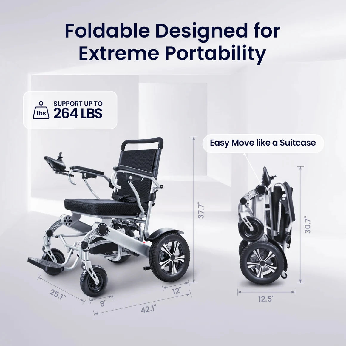MAIDESITE Electric Wheelchair for Adults Lightweight Foldable All-Terrain