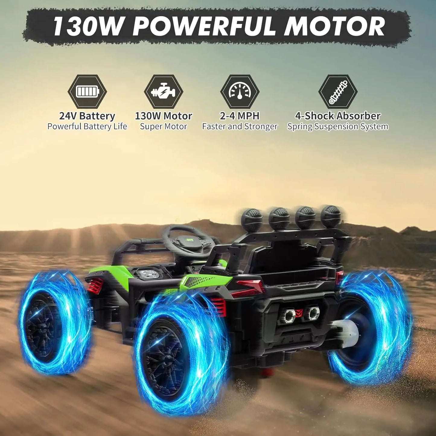 24V Kids Ride-On UTV Car Battery Powered 2 Seater Electric Vehicle with Remote Control 4-Wheel 2x200W Motors, LED Lights Music