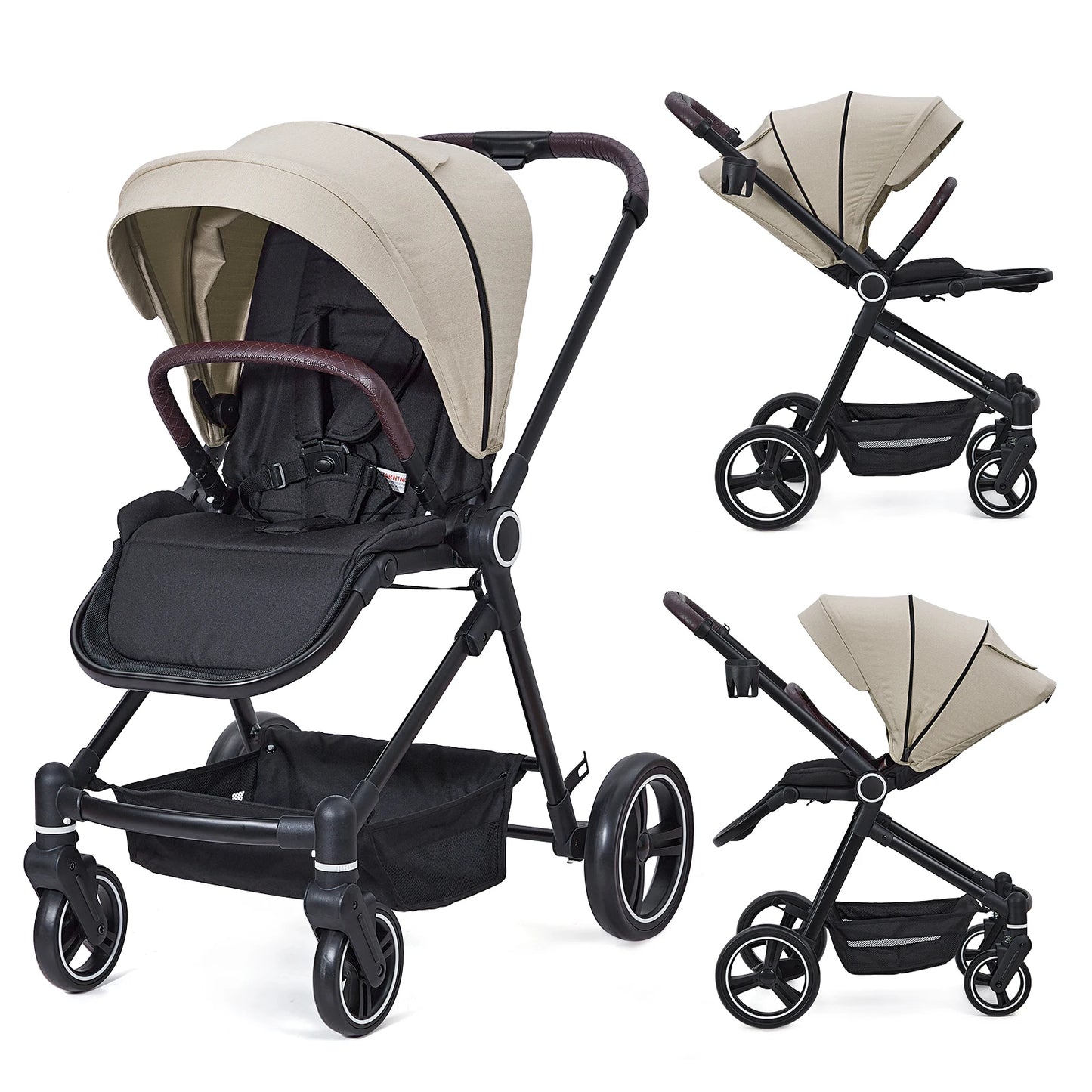 Stroller Convertible Baby Pram with Reversible Seat and One-Hand Fold, High Landscape Toddler Infant Pushchair Adjustable