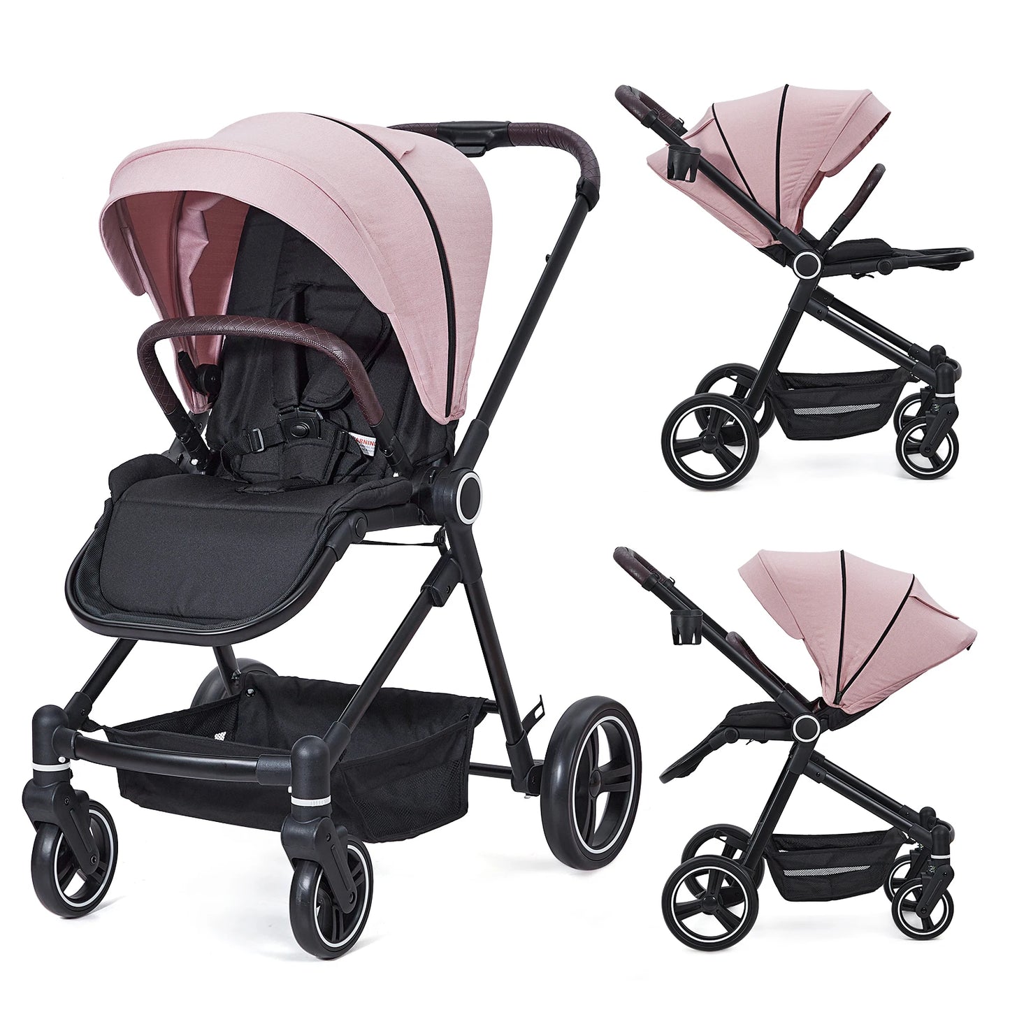 Stroller Convertible Baby Pram with Reversible Seat and One-Hand Fold, High Landscape Toddler Infant Pushchair Adjustable