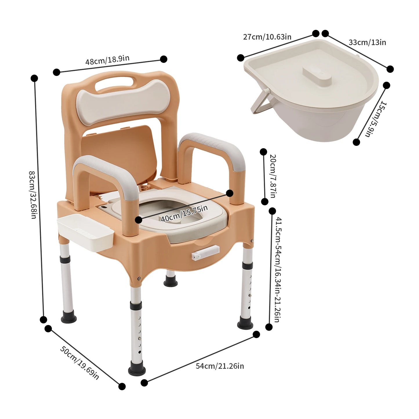 Hign-concerned Bedside Commode Chair Height Adjustable Sensor Light