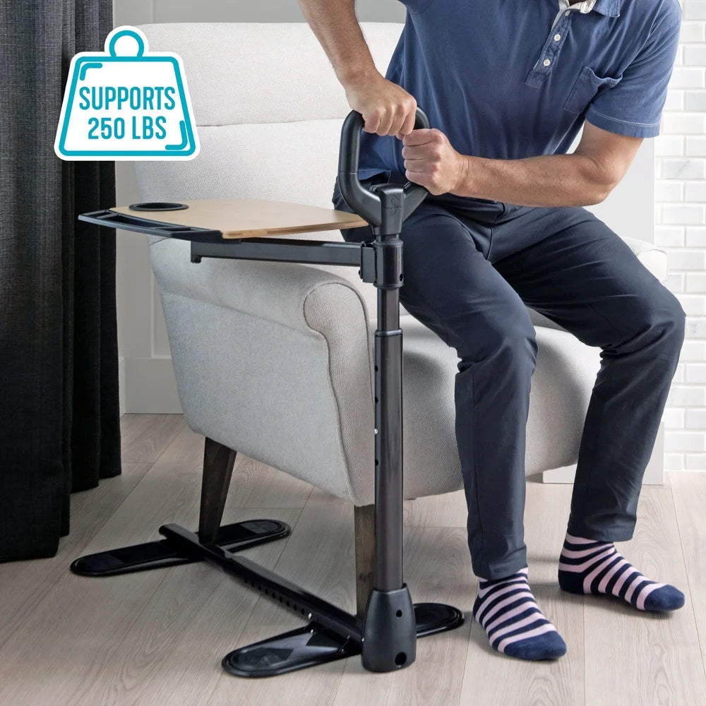 Adjustable Swivel TV Tray Table With Cupholder Stand Assist