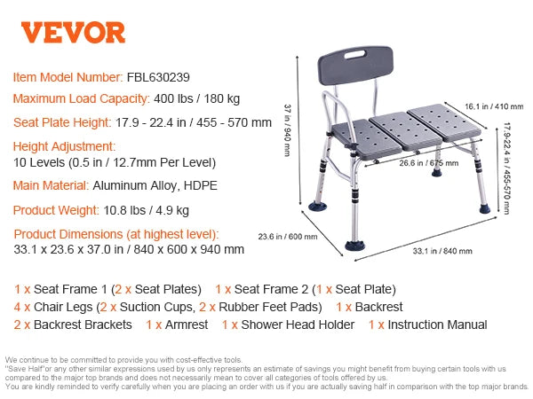 SucceBuy Tub Transfer Bench for Bathtub Shower Seats Lightweight Shower Bench with Non-Slip Bath Seats with Armrest and Backrest