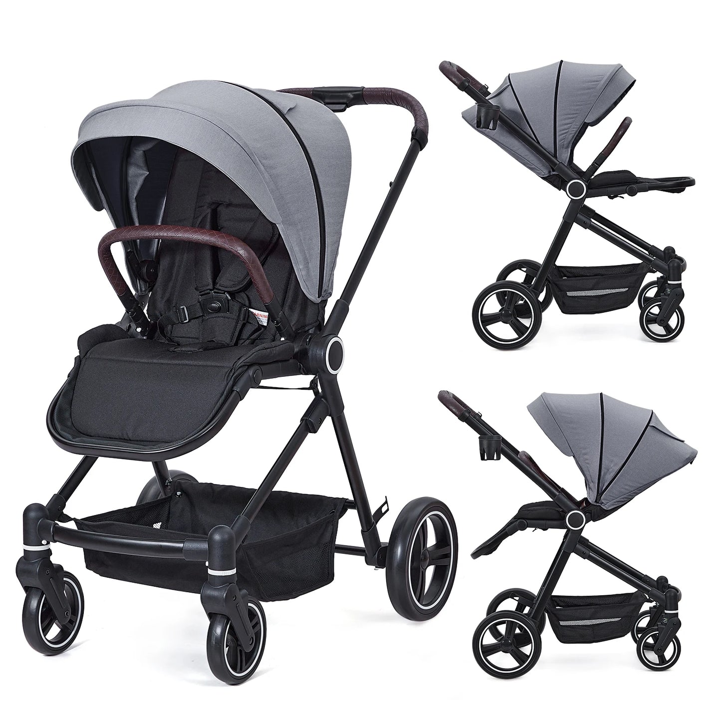 Stroller Convertible Baby Pram with Reversible Seat and One-Hand Fold, High Landscape Toddler Infant Pushchair Adjustable