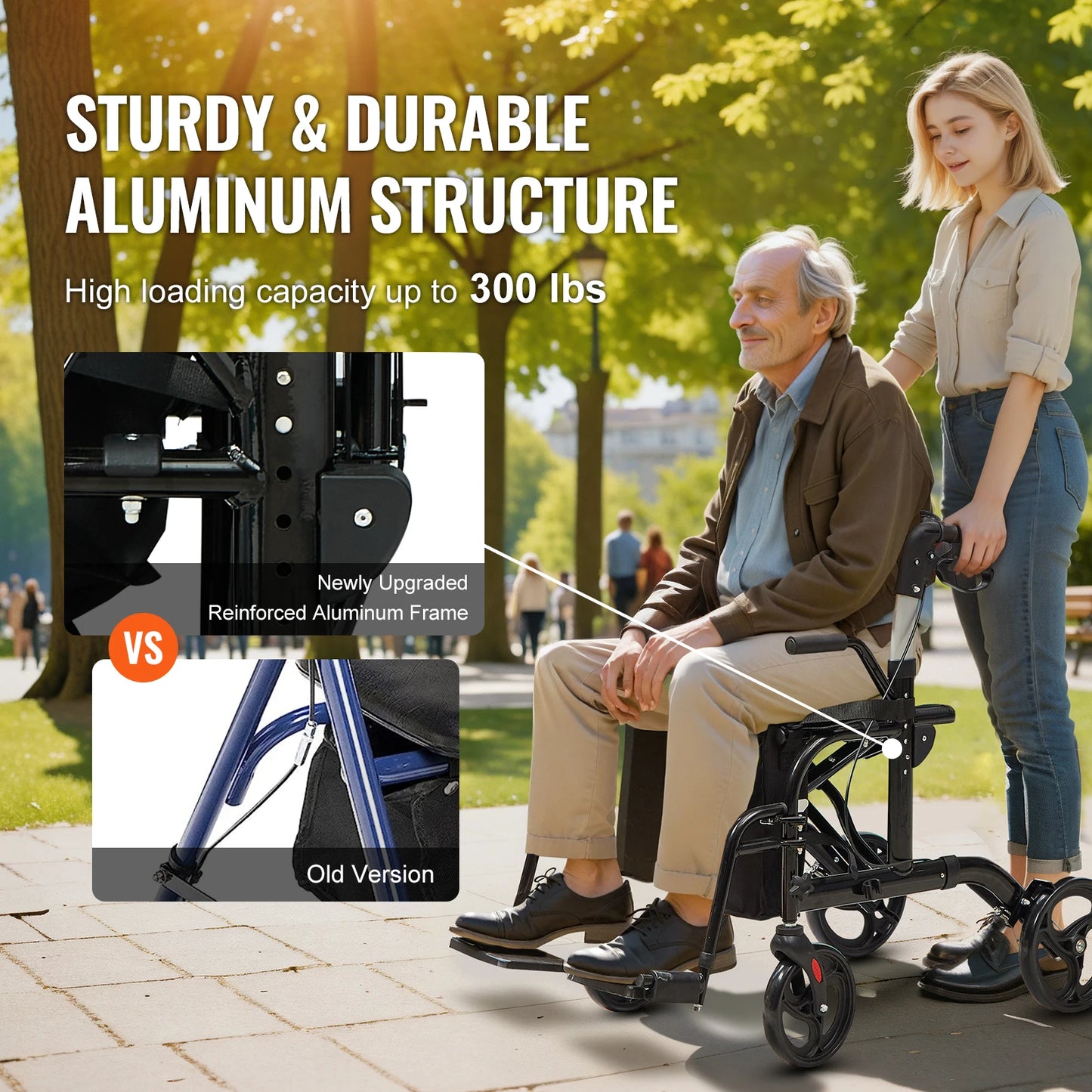 VEVOR 2-In-1 Rollator Walker and Transport Chair for Seniors