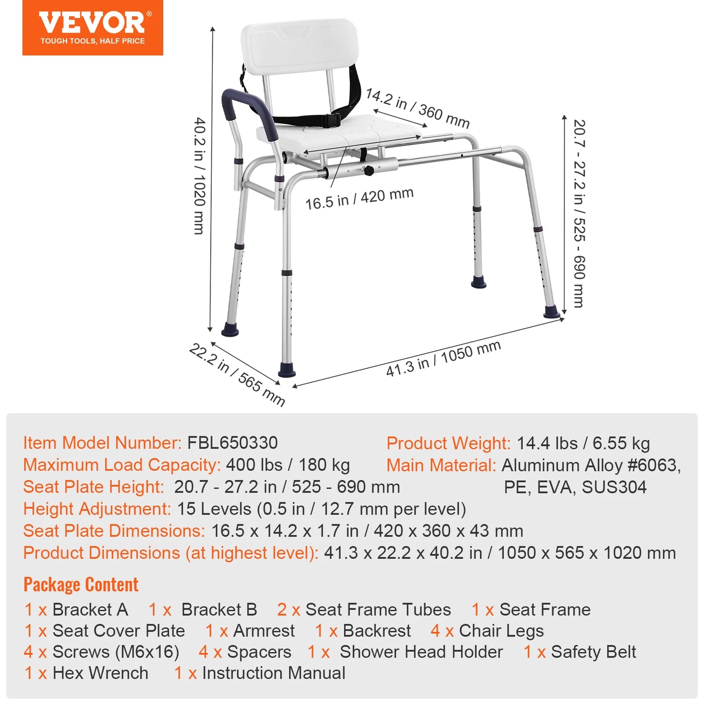 SucceBuy Sliding Tub Transfer Bench 360 Degree Swivel Seat