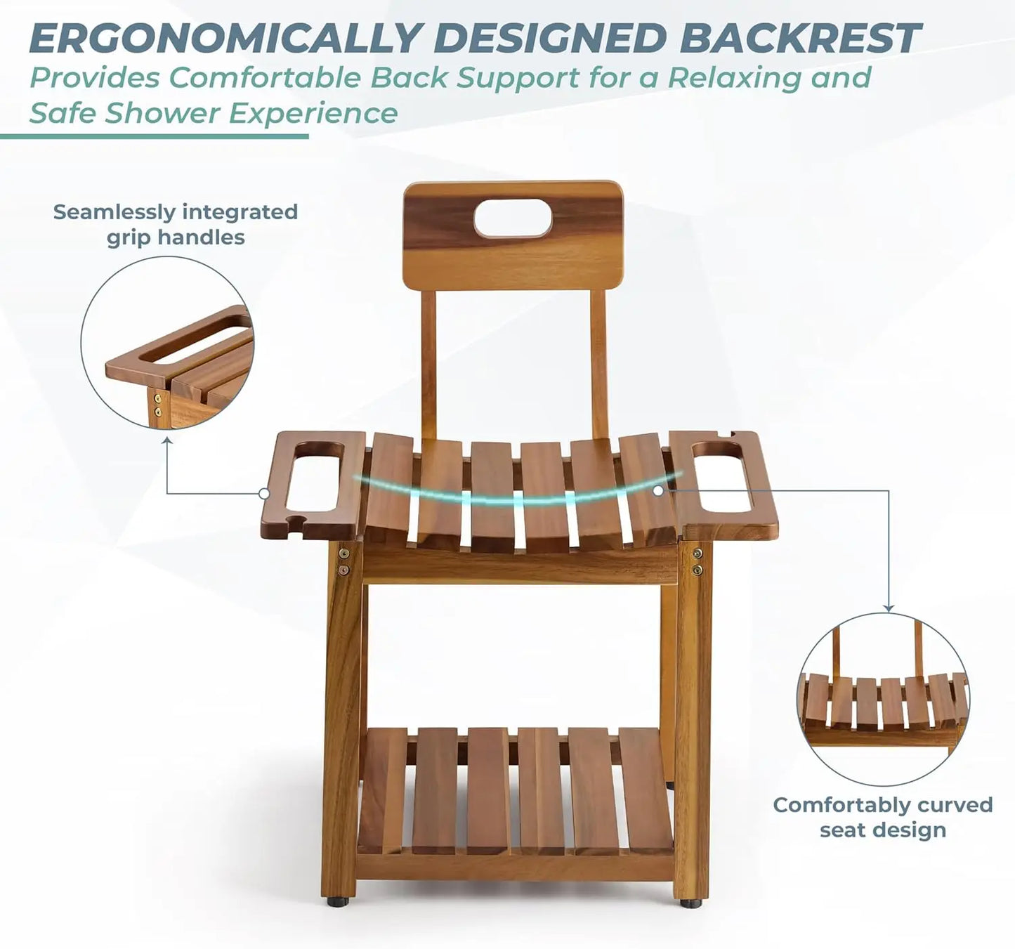 XMSJ Shower Chair With Backrest Heavy Duty Built In Handles Non Slip Feet
