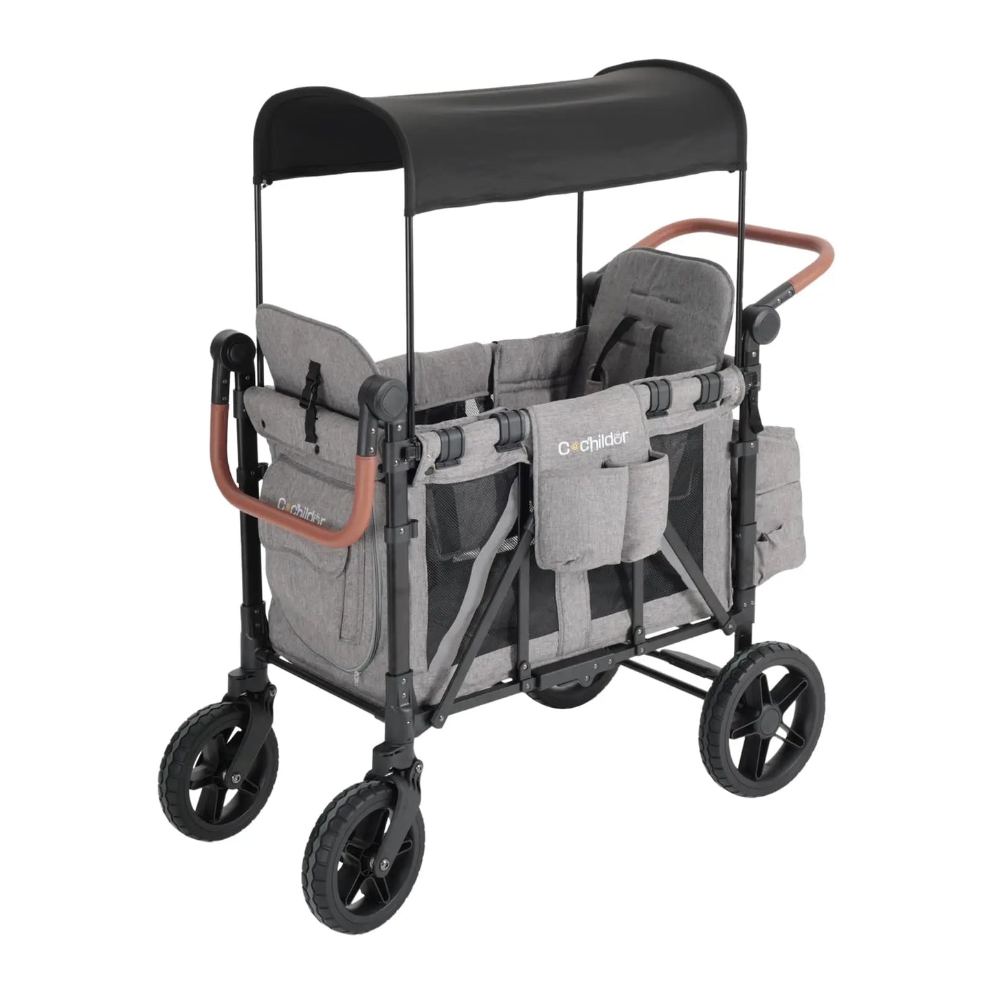 Foldable two-seater baby stroller, outdoor camping vehicle, item storage vehicle, and detachable sunshade