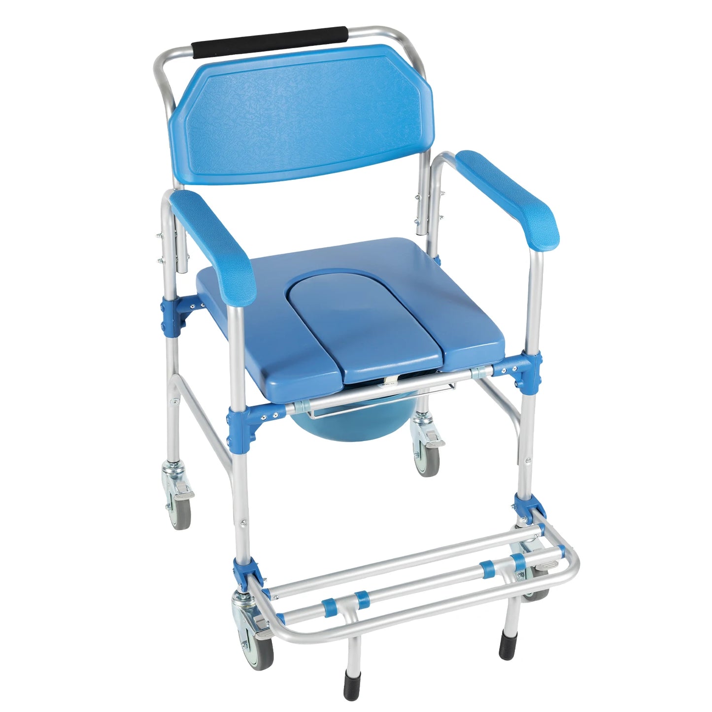 Toilet Commode Chair with Wheels 330lb Load Elderly Bedside Commodes Wheelchair Portable Bathroom Assist Disability Potty Stool