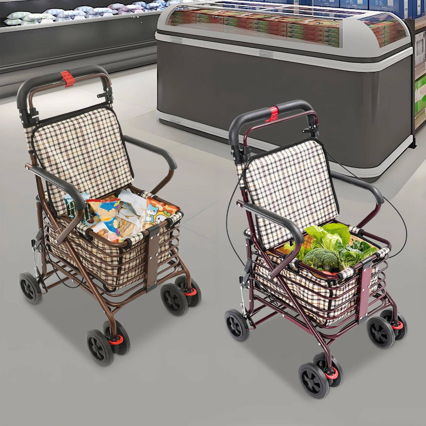 Hign-concerned Foldable Rolling Walker With Seat For Seniors Storage