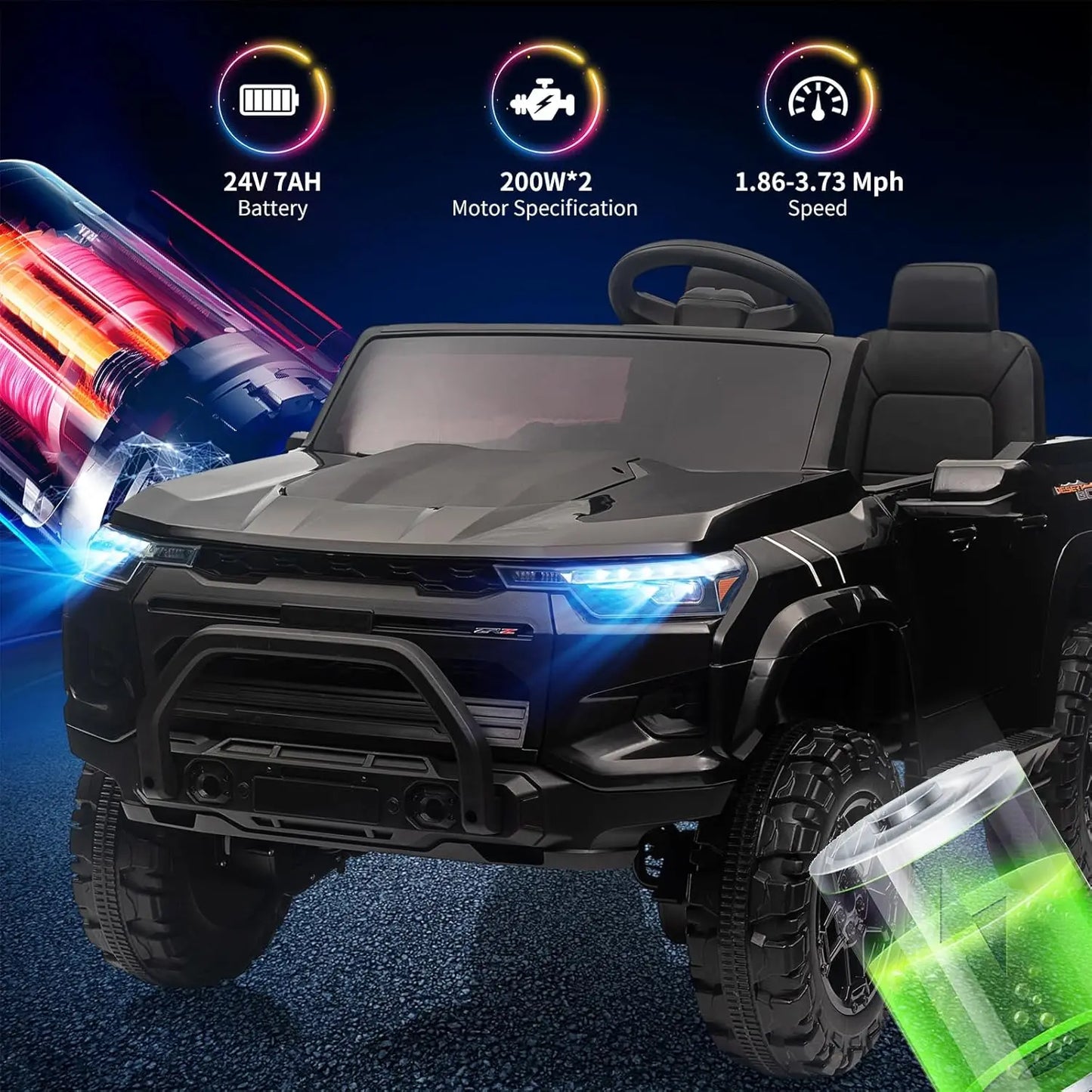 24V 2 Seater Kids Ride On Truck Electric Ride On Car Toy for Toddlers Battery Powered Vehicle with Remote Control, Trunk, Handle