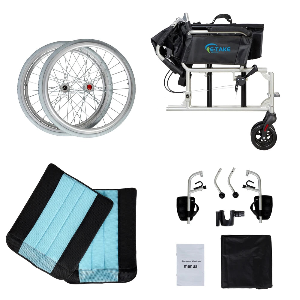 YUXINFolded Magnesium Ultra Lightweight Wheelchair Foldable Self Propelled