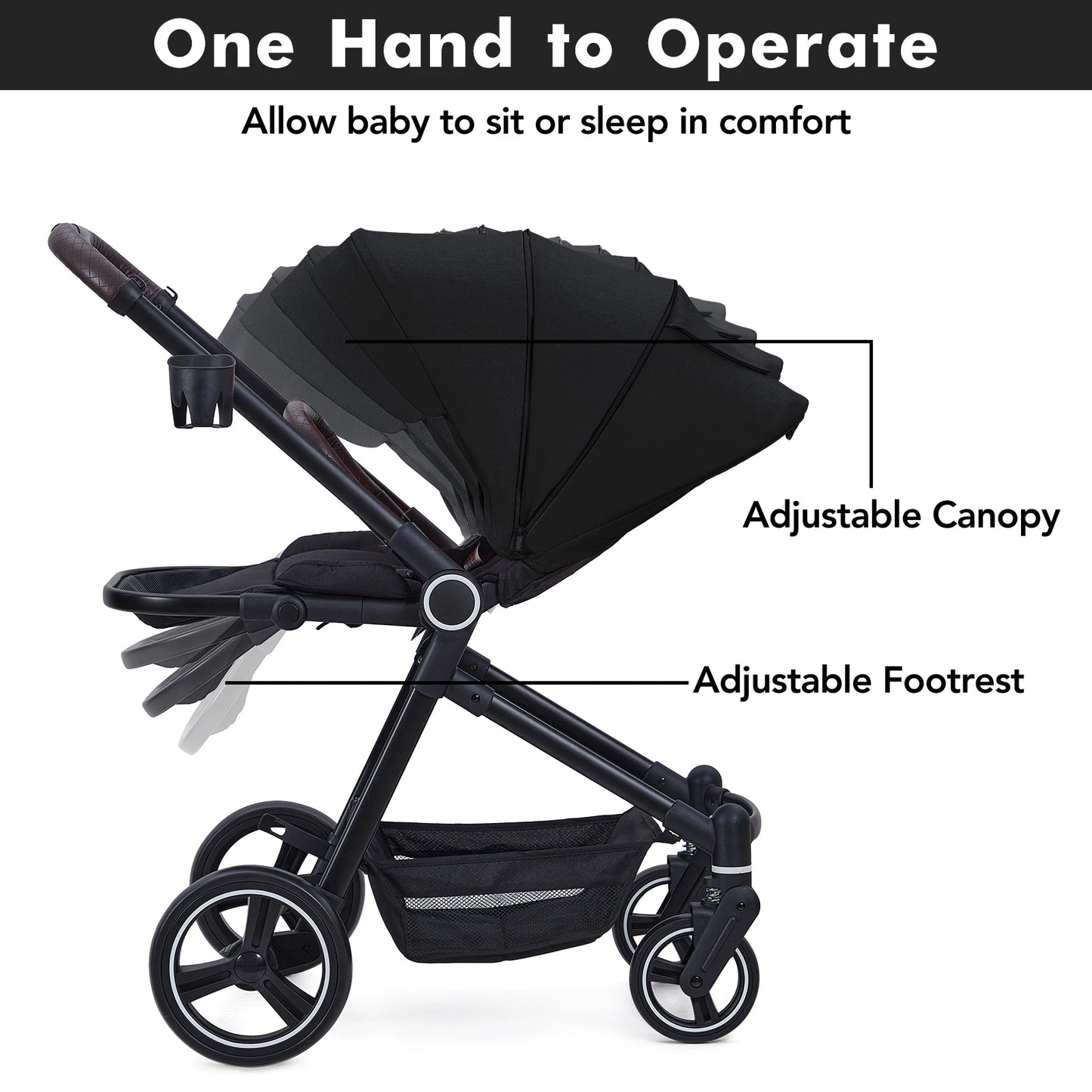 Stroller Convertible Baby Pram with Reversible Seat and One-Hand Fold, High Landscape Toddler Infant Pushchair Adjustable