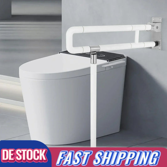 Foldable L-Shaped Toilet Support Rail with ABS-Stainless Steel 100kg Load Capacity Elderly Safety Aid (White, 70cm Height)