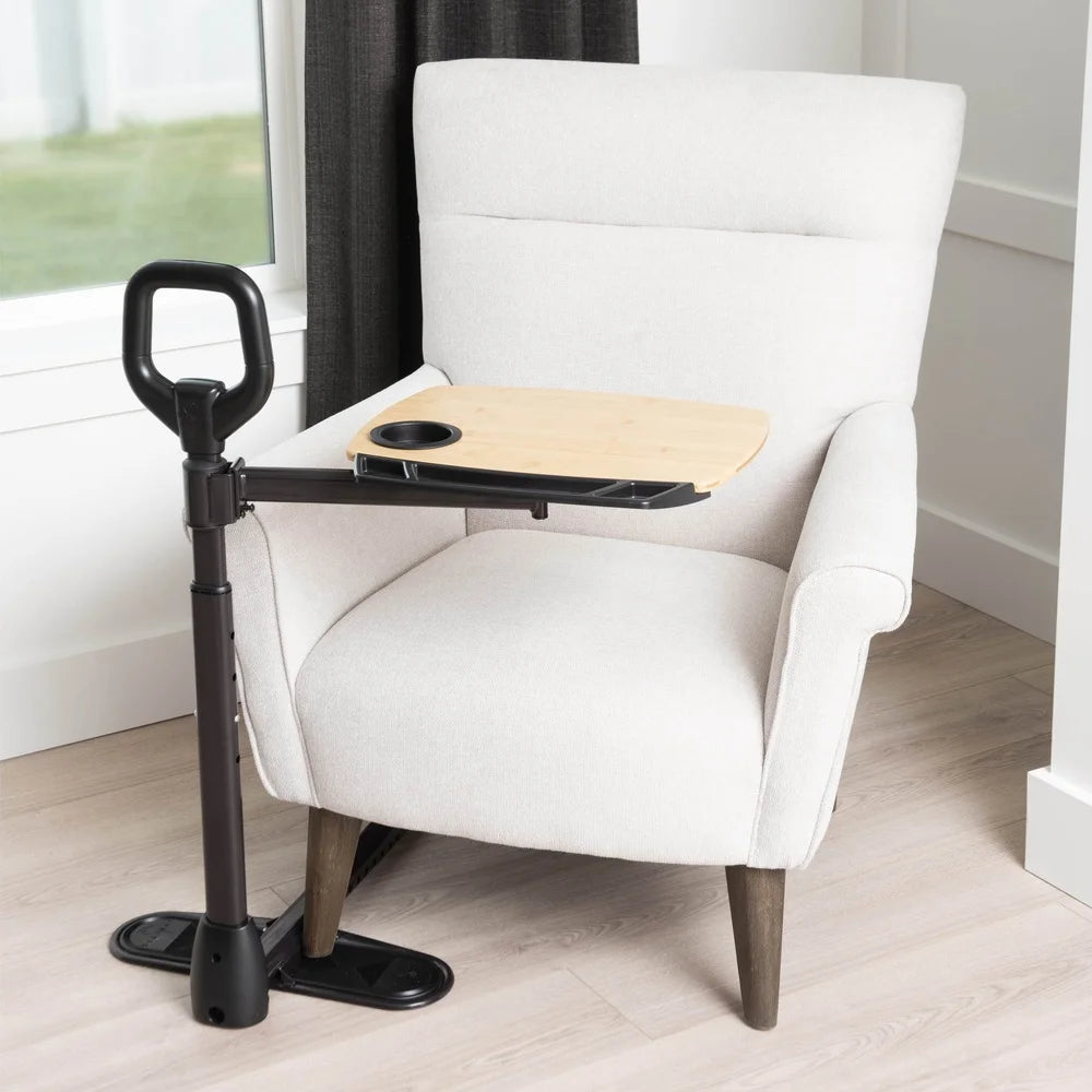 Adjustable Swivel TV Tray Table With Cupholder Stand Assist