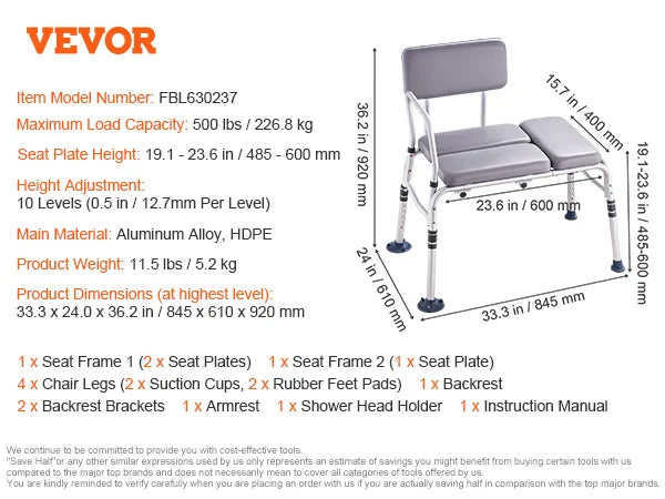 SucceBuy Tub Transfer Bench for Bathtub Shower Seats Lightweight Shower Bench with Non-Slip Bath Seats with Armrest and Backrest